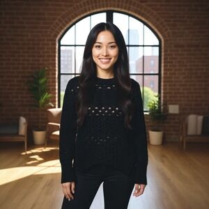 Zara Black Cable Knit Cutout‎ Sweater Womens Size S Pullover Long Sleeve